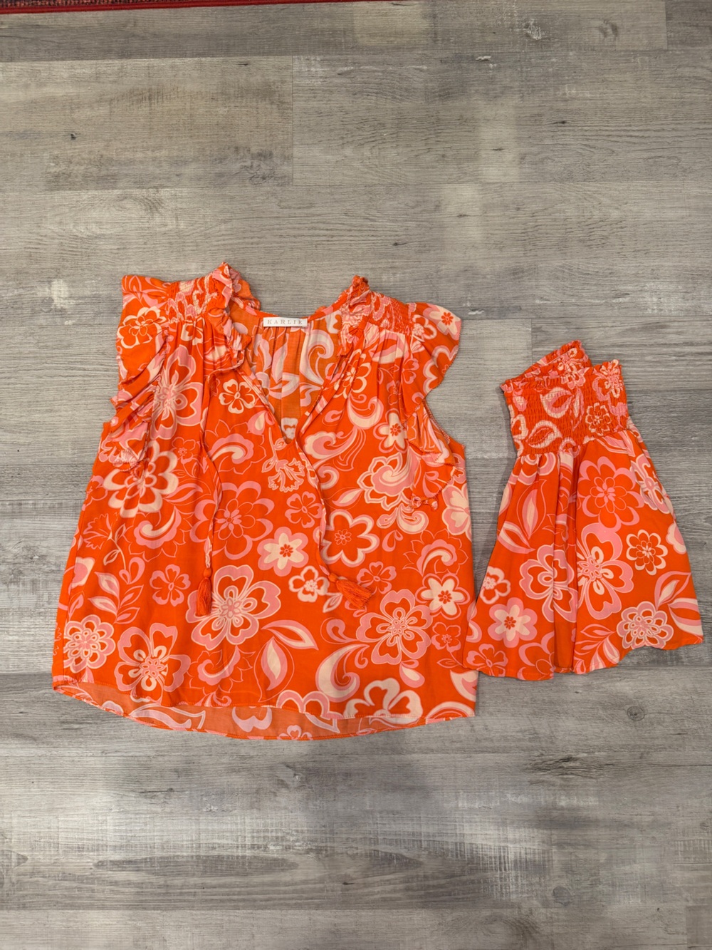 Karlie Bright Orange Floral Flutter Sleeve Top + Skirt
